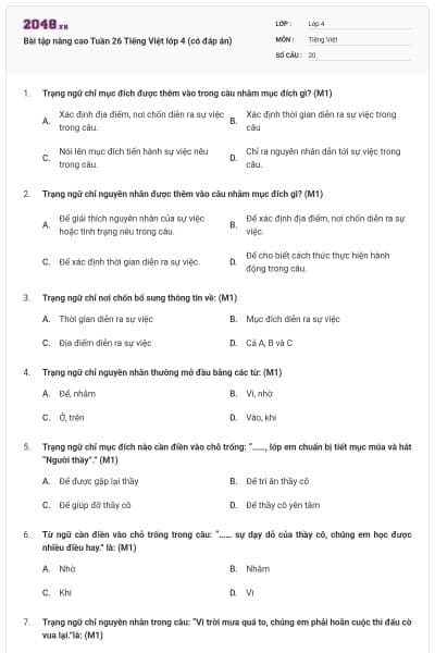 Bài tập nâng cao Tuần 26 Tiếng Việt lớp 4 (có đáp án)