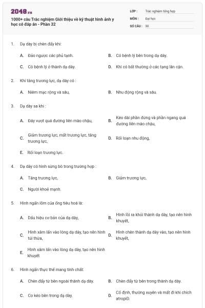 1000+ câu Trắc nghiệm Giới thiệu về kỹ thuật hình ảnh y học có đáp án - Phần 32