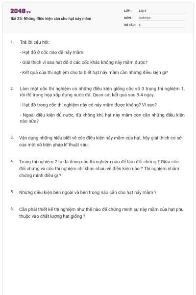 Bài 35: Những điều kiện cần cho hạt nảy mầm