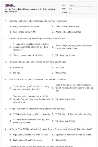 42 câu Trắc nghiệm Những chân trời kí ức Chân trời sáng tạo có đáp án