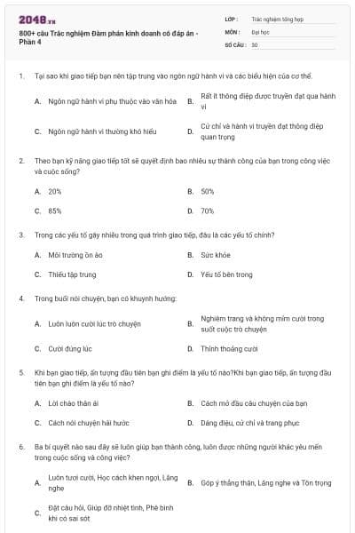 800+ câu Trắc nghiệm Đàm phán kinh doanh có đáp án - Phần 4