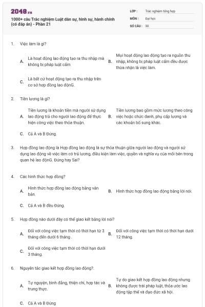 1000+ câu Trắc nghiệm Luật dân sự, hình sự, hành chính (có đáp án) - Phần 21