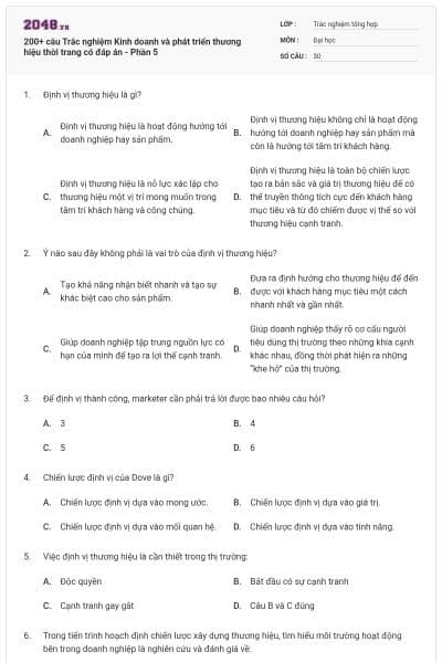 200+ câu Trắc nghiệm Kinh doanh và phát triển thương hiệu thời trang có đáp án - Phần 5