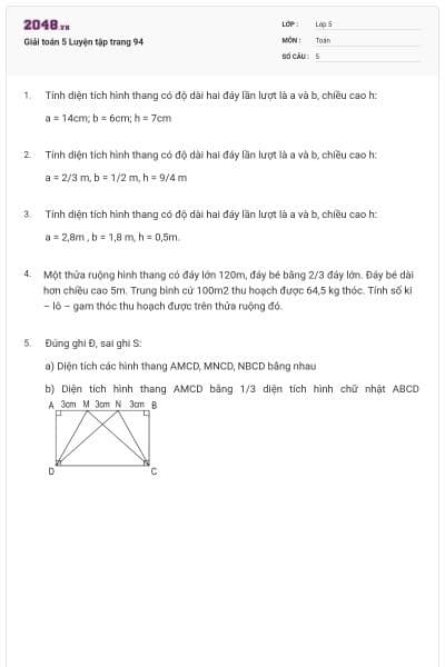 Giải toán 5 Luyện tập trang 94