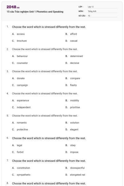 15 câu  Trắc nghiệm Unit 1 Phonetics and Speaking