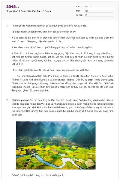 Soạn Văn 12 Cánh diều Việt Bắc có đáp án