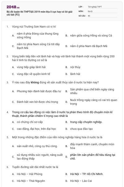 Bộ đề luyện thi THPTQG 2019 môn Địa lí cực hay có lời giải chi tiết (P2)