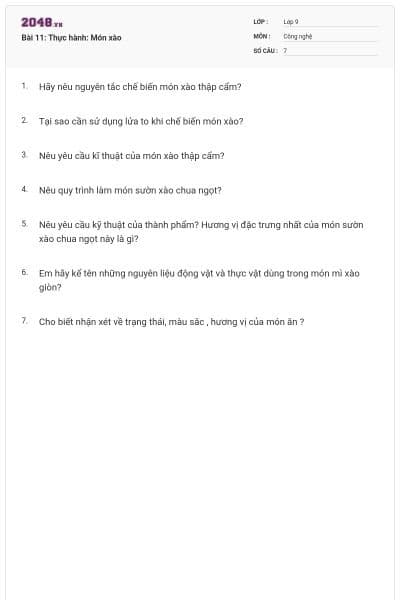 Bài 11: Thực hành: Món xào
