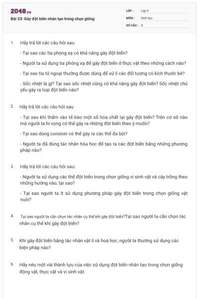 Bài 33: Gây đột biến nhân tạo trong chọn giống