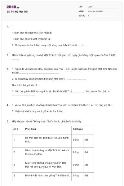 Bài 54: Hệ Mặt Trời