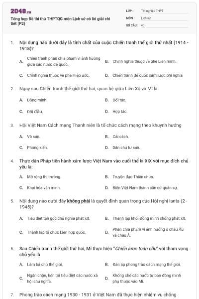 Tổng hợp Đề thi thử THPTQG môn Lịch sử có lời giải chi tiết (P2)