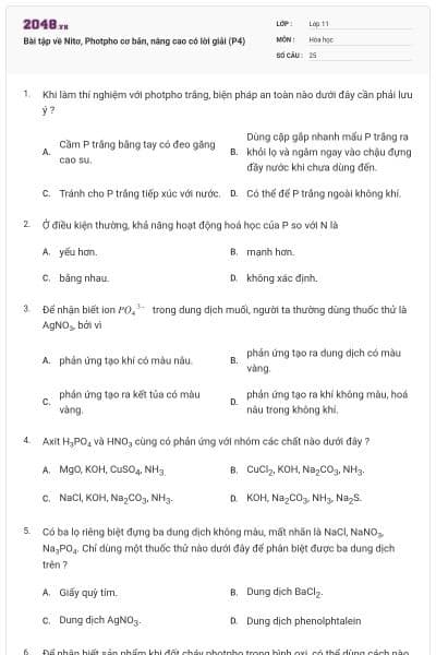 Bài tập về Nitơ, Photpho cơ bản, nâng cao có lời giải (P4)