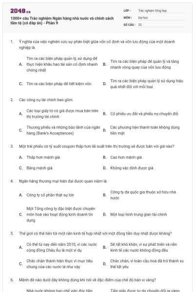 1000+ câu Trắc nghiệm Ngân hàng nhà nước và chính sách tiền tệ (có đáp án) - Phần 9
