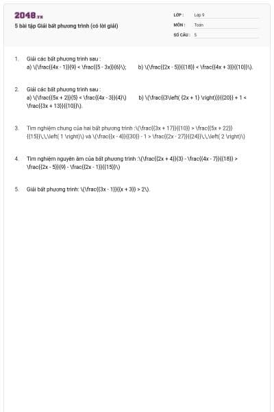 5 bài tập Giải bất phương trình (có lời giải)