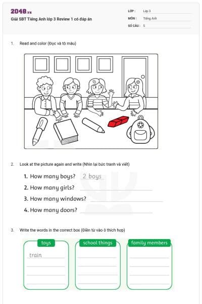 Giải SBT Tiếng Anh lớp 3 Review 1 có đáp án