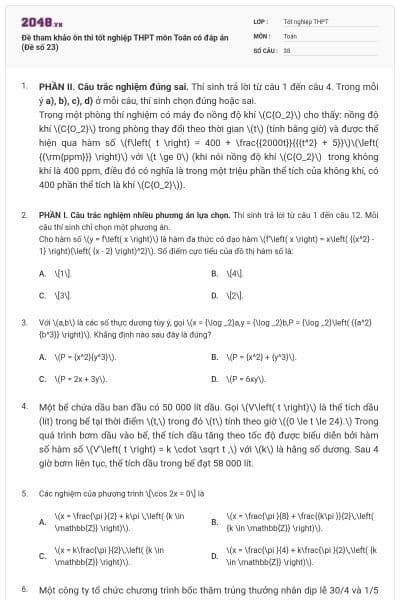 Đề tham khảo ôn thi tốt nghiệp THPT môn Toán có đáp án (Đề số 23)
