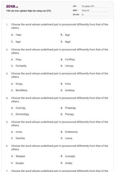 100 câu trắc nghiệm Ngữ âm nâng cao (P2)