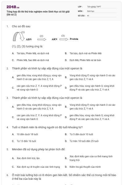 Tổng hợp đề thi thử trắc nghiệm môn Sinh Học có lời giải (Đề số 2)