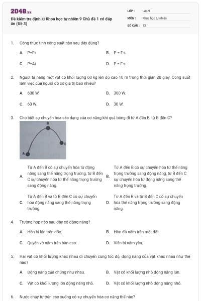 Đề kiểm tra định kì Khoa học tự nhiên 9 Chủ đề 1 có đáp án (Đề 3)
