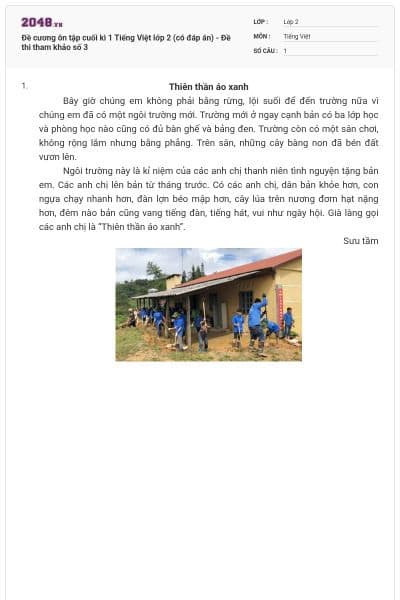 Đề cương ôn tập cuối kì 1 Tiếng Việt lớp 2 (có đáp án) - Đề thi tham khảo số 3