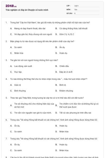 Trắc nghiệm có đáp án Chuyện cổ nước mình