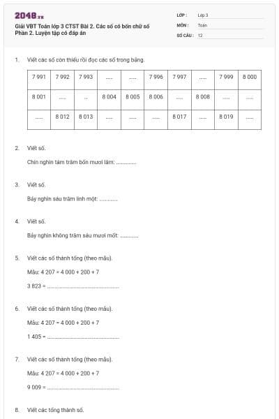 Giải VBT Toán lớp 3 CTST Bài 2. Các số có bốn chữ số Phần 2. Luyện tập có đáp án