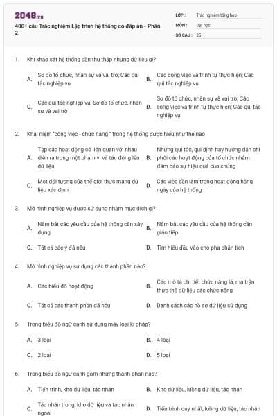 400+ câu Trắc nghiệm Lập trình hệ thống có đáp án - Phần 2