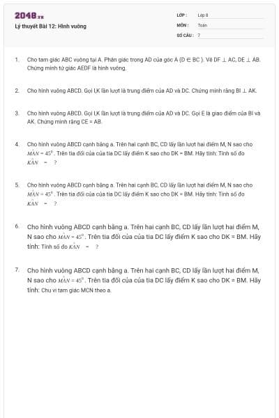 Lý thuyết Bài 12: Hình vuông