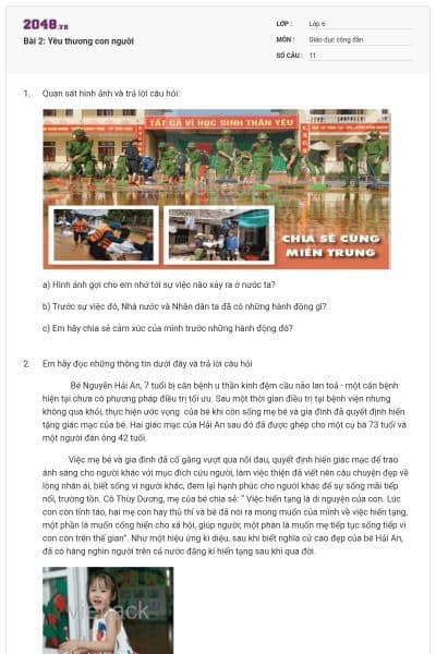 Bài 2: Yêu thương con người