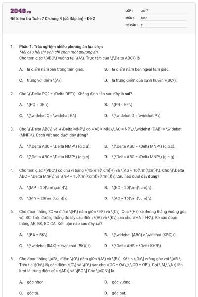 Đề kiểm tra Toán 7 Chương 4 (có đáp án) - Đề 2