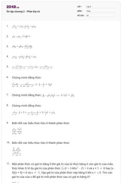 Ôn tập chương 2 - Phần Đại số