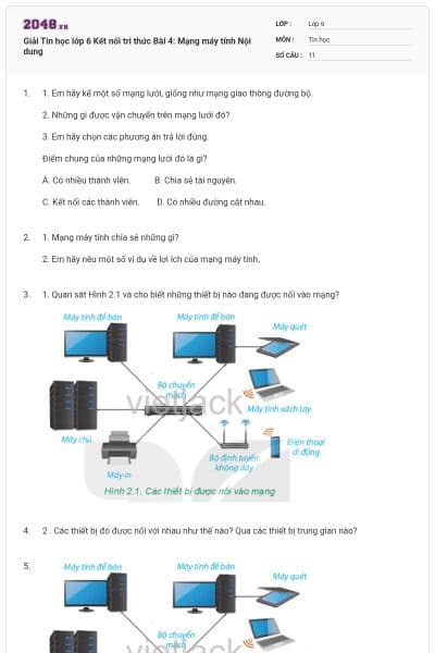 Giải Tin học lớp 6 Kết nối tri thức Bài 4: Mạng máy tính Nội dung