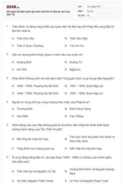 Đề luyện thi thpt quốc gia môn Lịch Sử có đáp án cực hay (Đề 19)