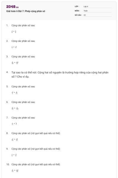 Giải toán 6 Bài 7: Phép cộng phân số