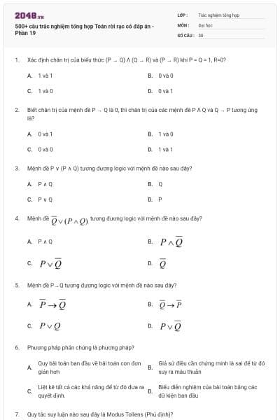 500+ câu trắc nghiệm tổng hợp Toán rời rạc có đáp án - Phần 19