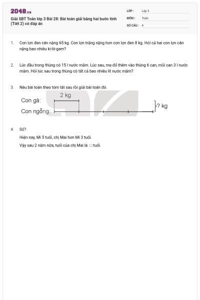 Giải SBT Toán lớp 3 Bài 28: Bài toán giải bằng hai bước tính (Tiết 2) có đáp án