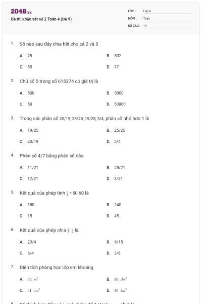 Đề thi khảo sát số 2 Toán 4 (Đề 9)