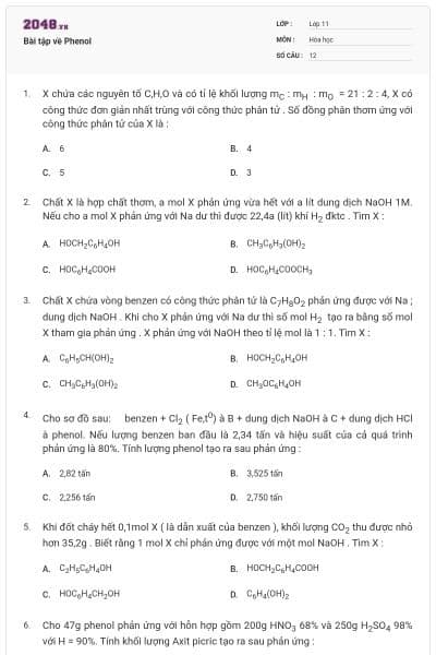 Bài tập về Phenol