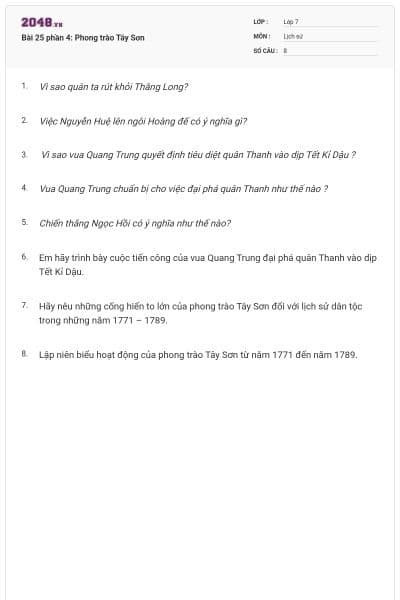 Bài 25 phần 4: Phong trào Tây Sơn
