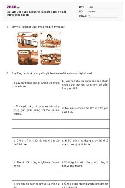Giải VBT Đạo đức 5 Kết nối tri thức Bài 5: Bảo vệ môi trường sống đáp án