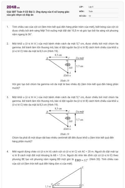 Giải SBT Toán 9 CD Bài 3. Ứng dụng của tỉ số lượng giác của góc nhọn có đáp án