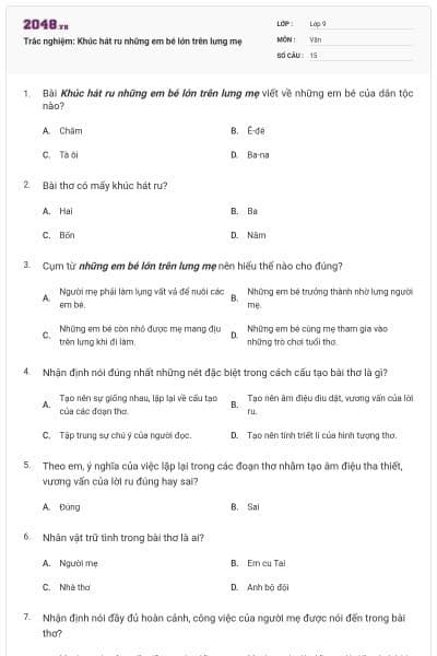 Trắc nghiệm: Khúc hát ru những em bé lớn trên lưng mẹ