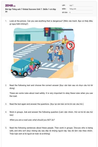 Bài tập Tiếng anh 7 Global Success Unit 7. Skills 1 có đáp án