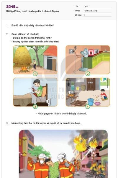 Bài tập Phòng tránh hỏa hoạn khi ở nhà có đáp án