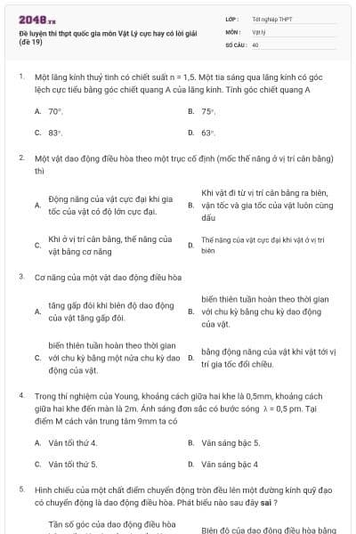 Đề luyện thi thpt quốc gia môn Vật Lý cực hay có lời giải (đề 19)