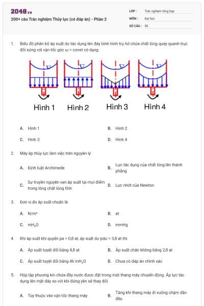 200+ câu Trắc nghiệm Thủy lực (có đáp án) - Phần 2