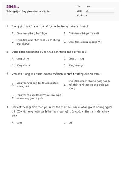 Trắc nghiệm Lòng yêu nước - có đáp án