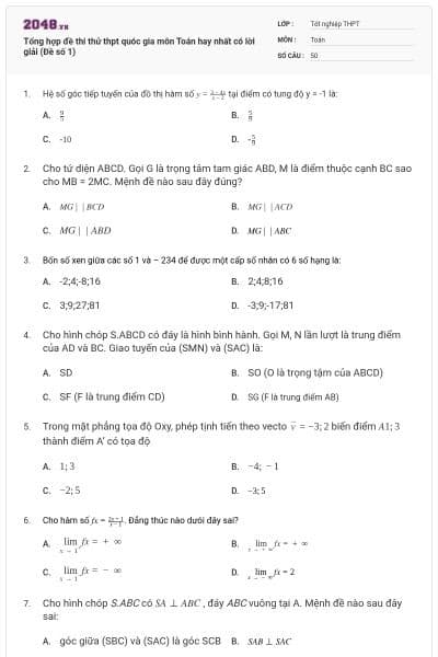 Tổng hợp đề thi thử thpt quóc gia môn Toán hay nhất có lời giải (Đề số 1)