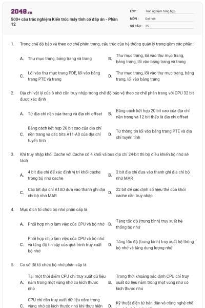 500+ câu trắc nghiệm Kiến trúc máy tính có đáp án - Phần 12