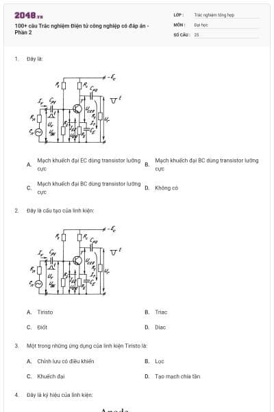 100+ câu Trắc nghiệm Điện tử công nghiệp có đáp án - Phần 2